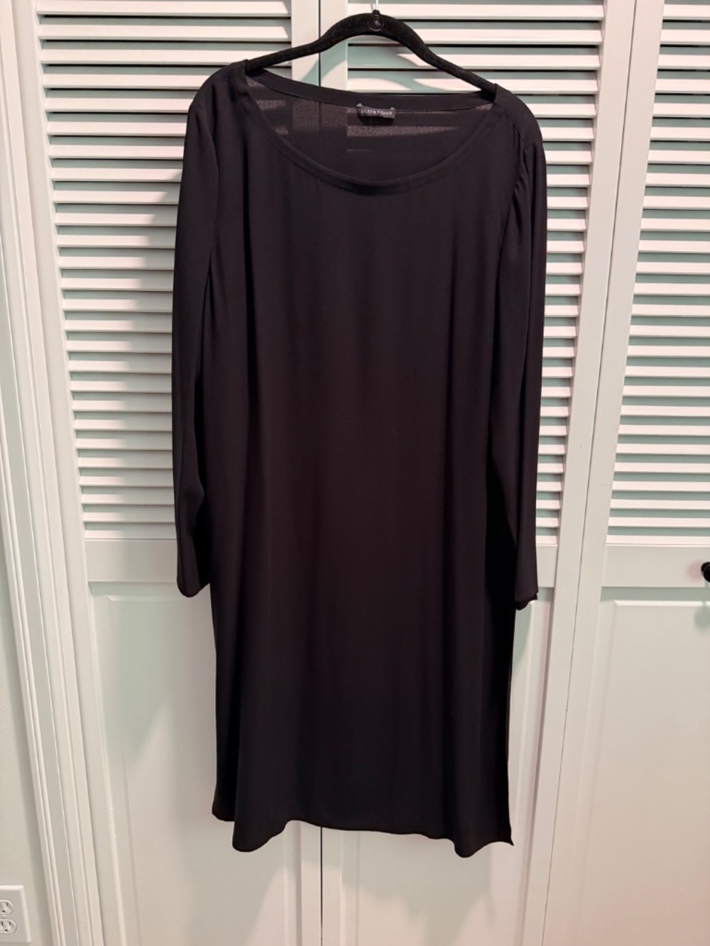 Black Eileen Fisher Silk Georgette Tunic Dress with Side Slits - Picture 4 of 8